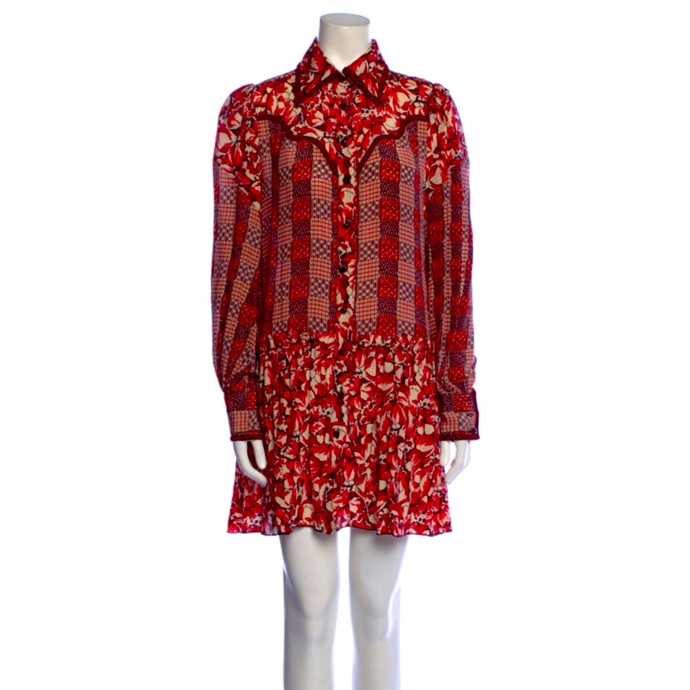 Ana Sui Silk Shirt Mini Red Dress